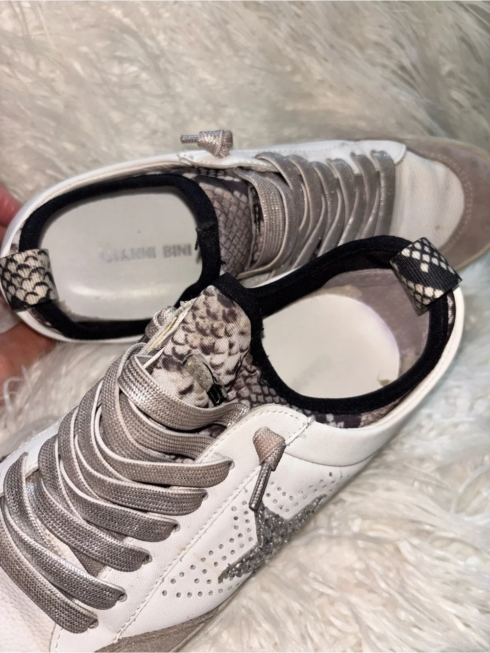 Gianni Bini White Sneakers with Silver Glitter Star